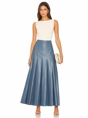 Noni Blue Faux Leather Pleated Maxi Skirt Size XL tall